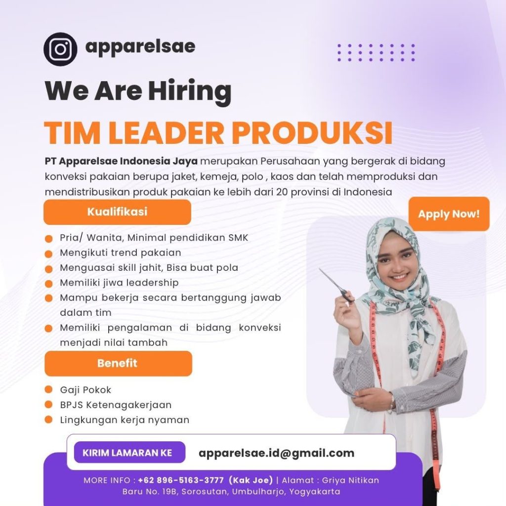 Poster lowongan PT Apparelsae Indonesia Jaya