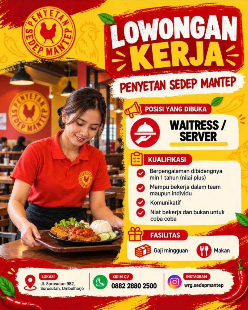 Poster lowongan PENYETAN SEDEP MANTEP